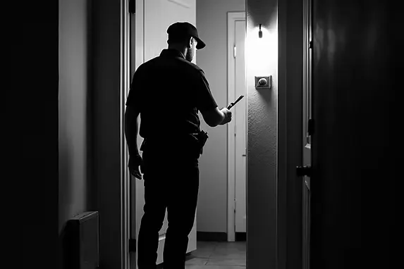 Alarm response security officer inspecting property in El Cajon California